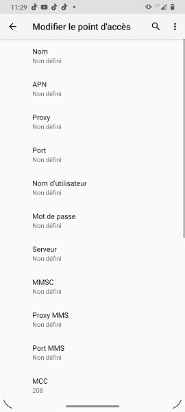 Configuration d’un point d’accès Internet (APN)